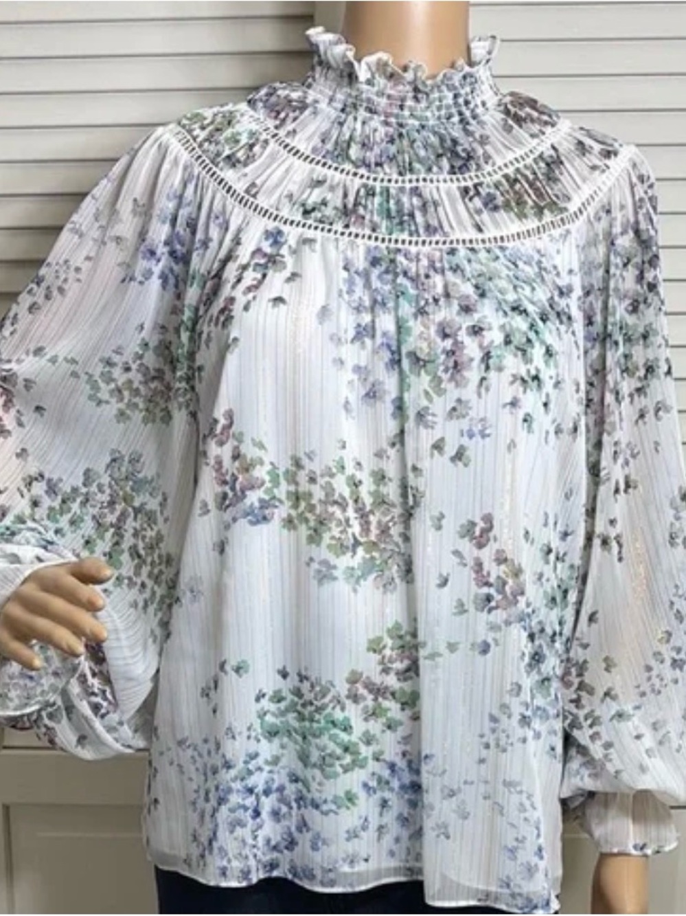 Ted Baker London White Floral Smocked-Neck Blouse